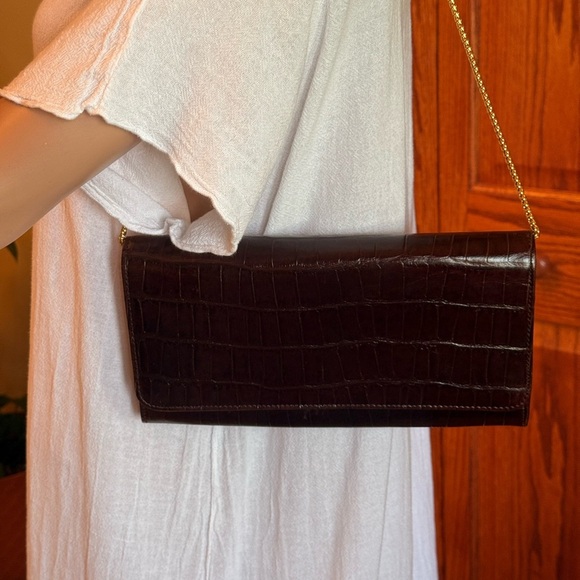 Vintage Field Manor Dark Brown Envelope Shape Evening Clutch Gold Hardware - Picture 1 of 16